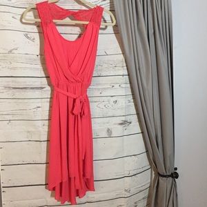 Express Coral Lace Cut Back Dress